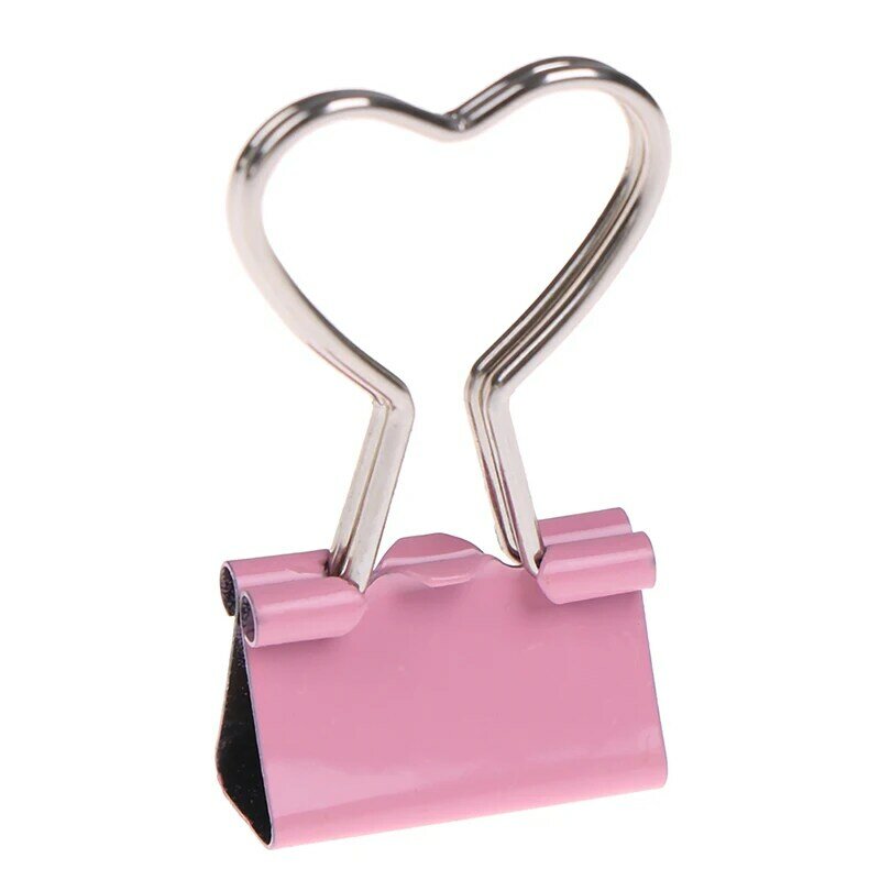 5 pces 3.5*2.5cm cor-de-rosa metal binder clipes notas letra coração forma clipe de papel material de escritório