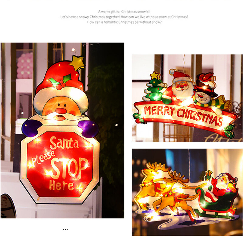 Рождественский светильник Санта-Клаус на присоске, подвесной светильник на окно, Рождественское украшение, атмосферный декор, праздничный ...