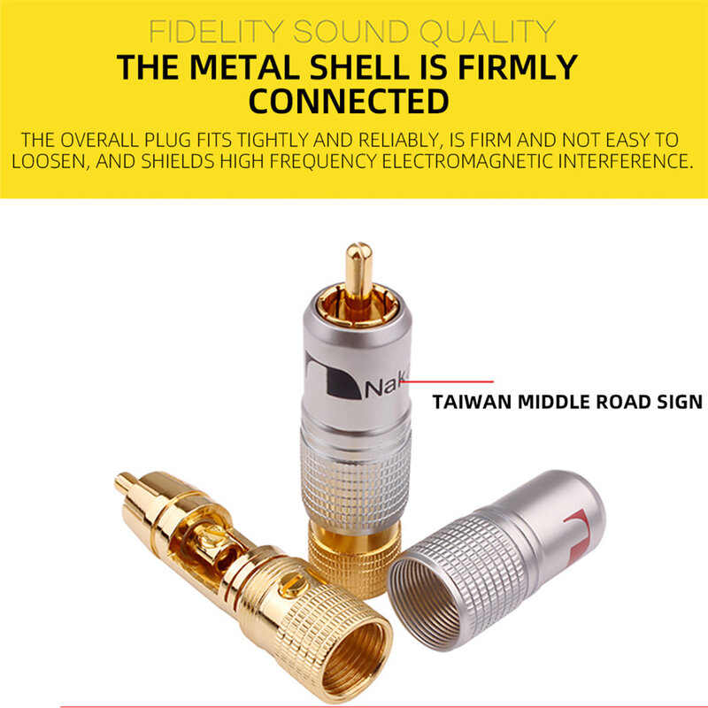 4 części/partia 24K złota Nakamichi wtyczka RCA Audio kabel złącze głośnika zamykany regulowany wtyk Audio Rca niemagnetyczny wtyk męski