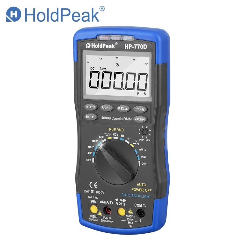 HoldPeak رقمي متعدد HP-770D عالية الدقة السيارات المدى صحيح RMS 40000 التهم NCV AC DC الجهد الحالي أوم اختبار