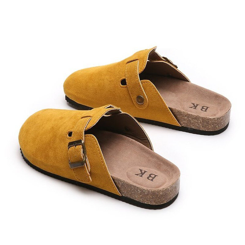 Summer Women Faux Suede Round Toe Platform Slippers Classic Metal Button Cork Mules Outdoor Home Ladies Casual Shoes Clogs