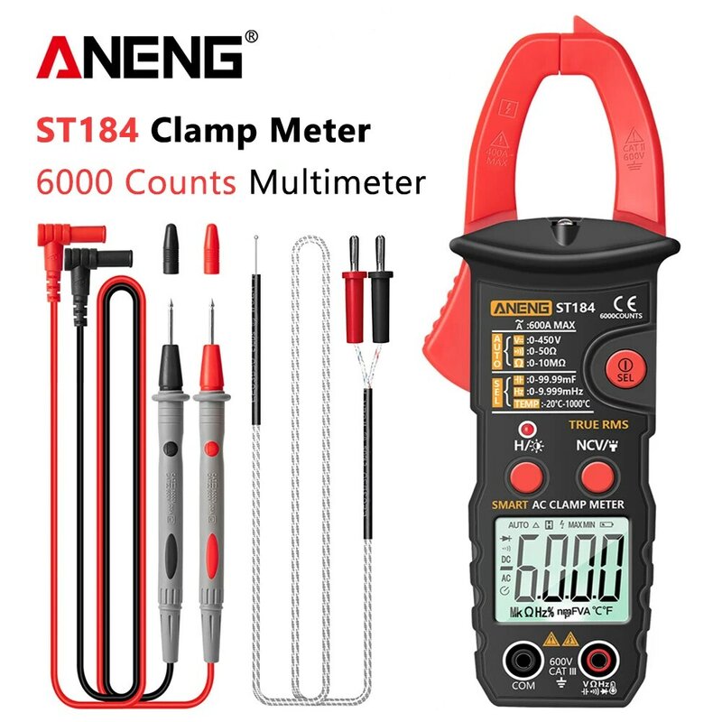 Aneng st184-デジタルマルチメータクランプ,true rms 6000カウント,プロフェッショナル測定器,ac/dc電圧,電流オーム