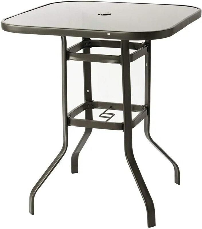 Sunmthink mesa de bar ao ar livre bistro mesa tampo de vidro todo o tempo metal quadro quadrado temperado móveis preto