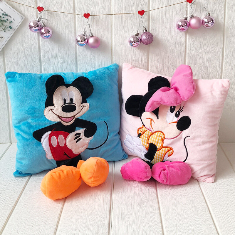 1pcs 35cm 3D Mickey Mouse And Minnie Mouse Plush Pillow Kawaii Mickey And Minnie Soft Cusion Gifts For Children
