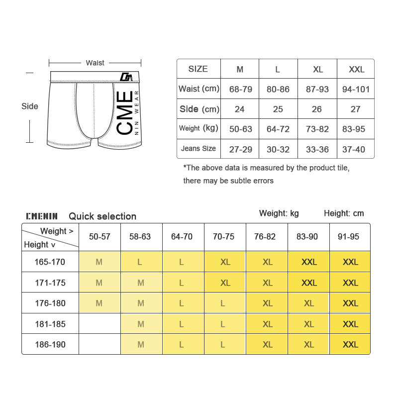 CMENIN – Boxer en coton pur imprimé pour homme, sous-vêtement Sexy, caleçon, 4 pièces, CM212