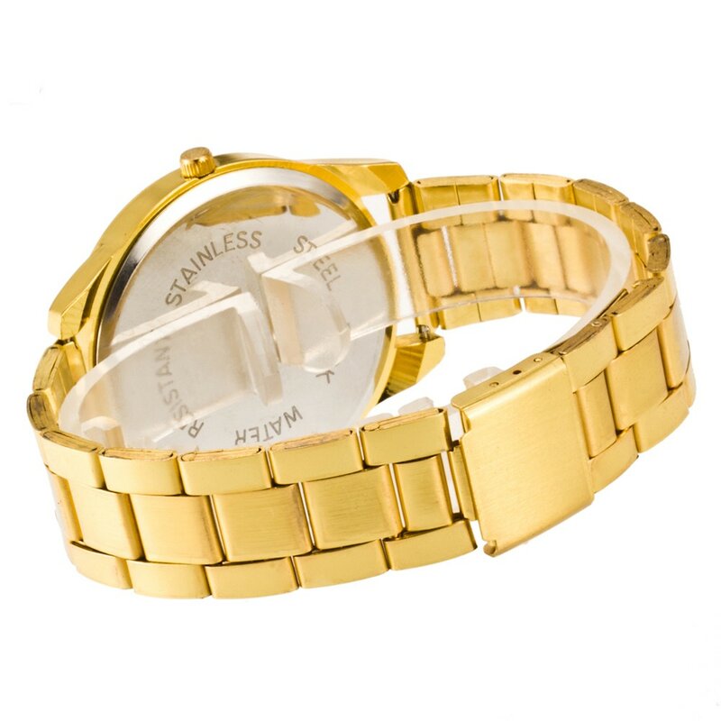 Relojes de aleación de acero para hombre y mujer, pulsera de cuarzo con diamantes de imitación, a la moda, de oro falso