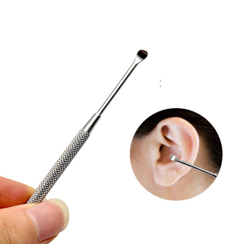 แบบพกพา Double-Ended สแตนเลสเกลียวหูช้อน2 In 1 Ear Wax Removal ทำความสะอาดชุดเครื่องมือมัลติฟังก์ชั่