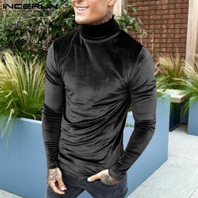 INCERUN Kaus Sweater Lengan Panjang 2021 Pria Kaus Bottoming Nyaman Solid Kasual Leher Kura-kura Atasan Pullover Cocok untuk Semua S-5XL