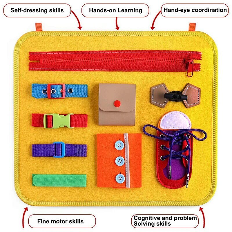 7 종류의 몬테소리 장난감 조기 교육 드레싱 버클 아기 바쁜 보드 감각 개발 기본 생활 기술 소녀 소년 선물