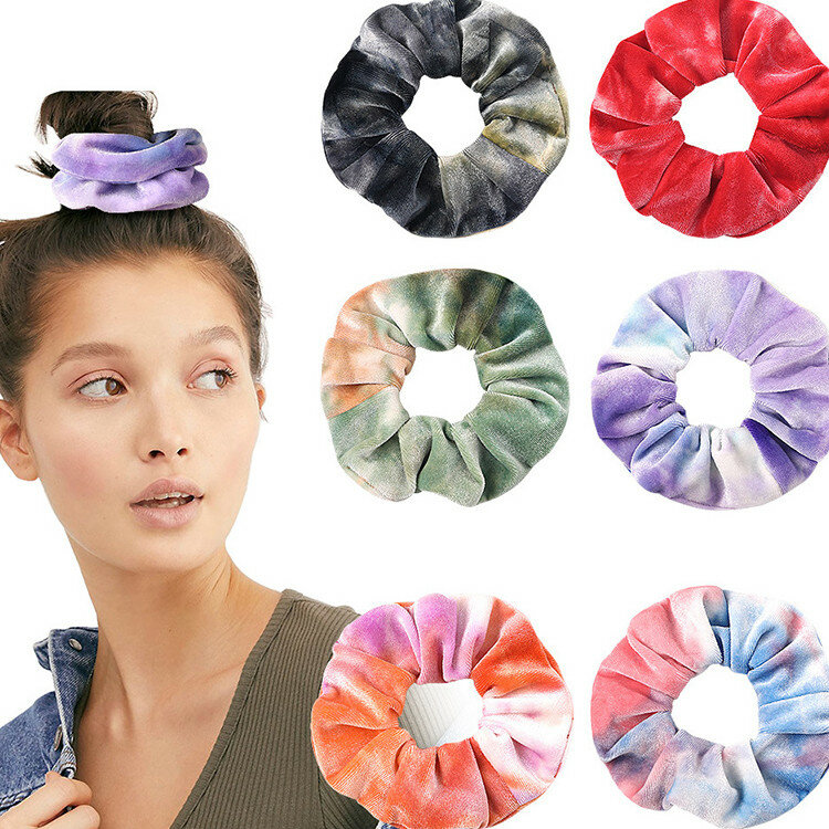 2021 New Rainbow Soft Velvet Scrunchies Tie-dye anello per capelli elastico fasce per capelli elastici cravatte in corda donna ragazza accessori per capelli