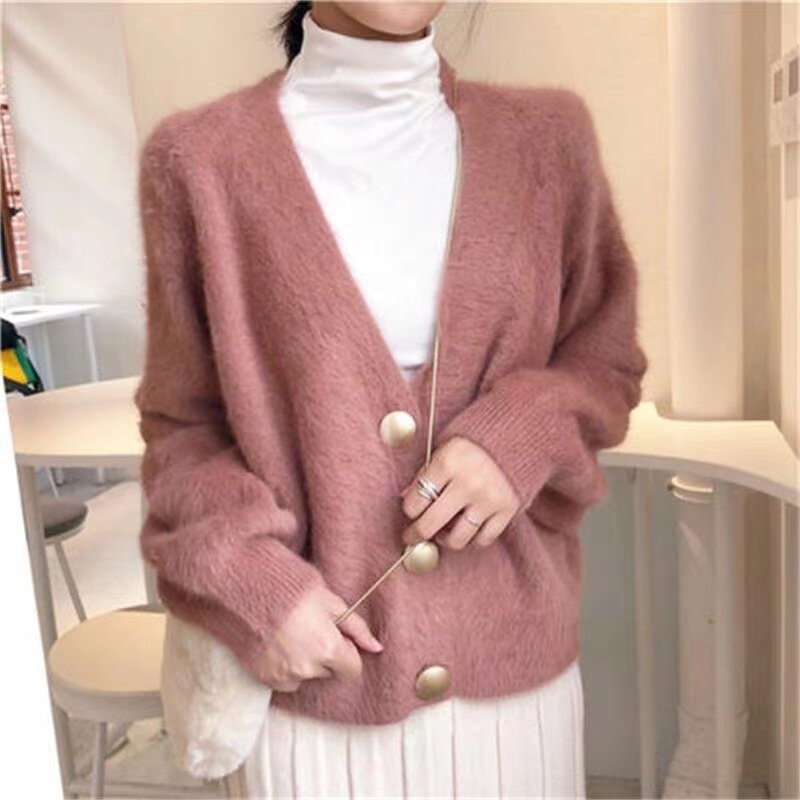 Suéter de lana con botones doradas brillantes para mujer, cárdigans de lana con botonadura simple, informal, cálido, elegante, 936i, 2021