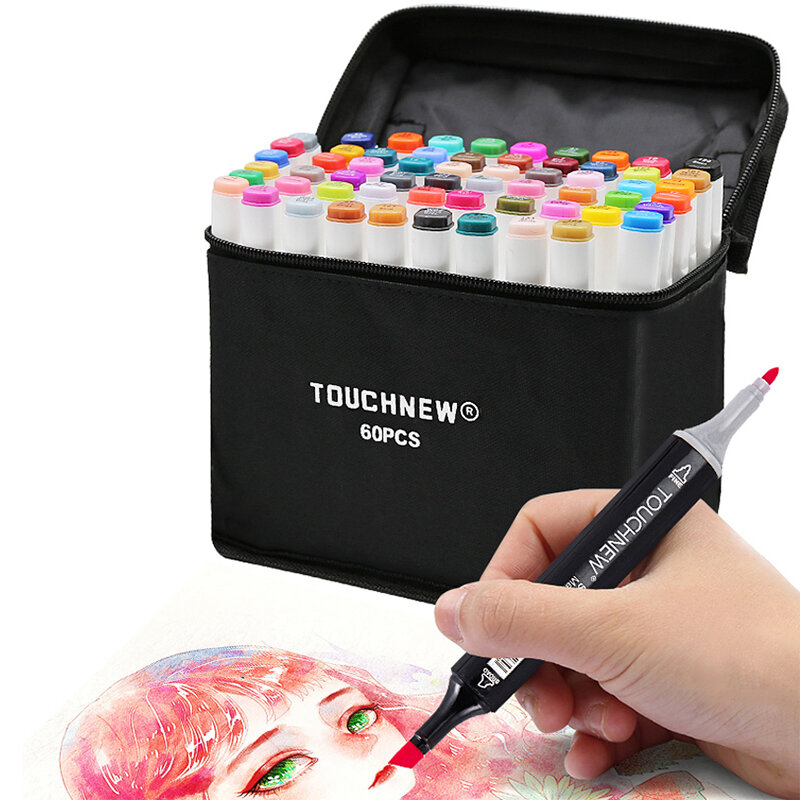 TOUCHNEW Alcohol Markers 30/40/60/80/168 Colors Dual Head Sketch Markers Brush Pen Set For Drawing Manga Design Art Markers