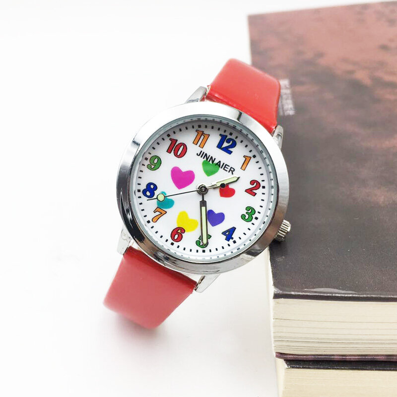 Cuore colorato Cartoon bambini orologi ragazza orologio al quarzo analogico orologio da polso per bambini in pelle PU rosso regalo Relojes kol saati