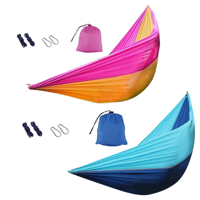 Double hamac en tissu teint en fil, léger, Portable, Anti-renversement, avec sac de transport, pour Camping voyage randonnée