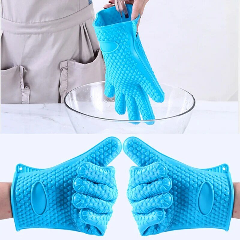 Силиконовые перчатки с пятью пальцами, 2 пары, перчатки для защиты от ожогов в микроволновой печи, перчатки с изоляцией при высоких температ...