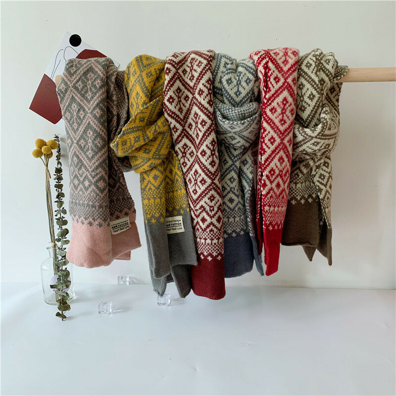 Детский осенне-зимний вязаный шарф в клетку с геометрическим рисунком детская корейская мода утолщенный теплый шейный платок подарок для мальчиков и девочек