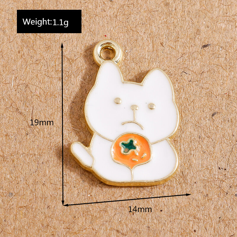 Pingente esmaltado de gato triste, colares laranja e frutas para fazer joias, acessórios de artesanato com 10 peças 14*19mm