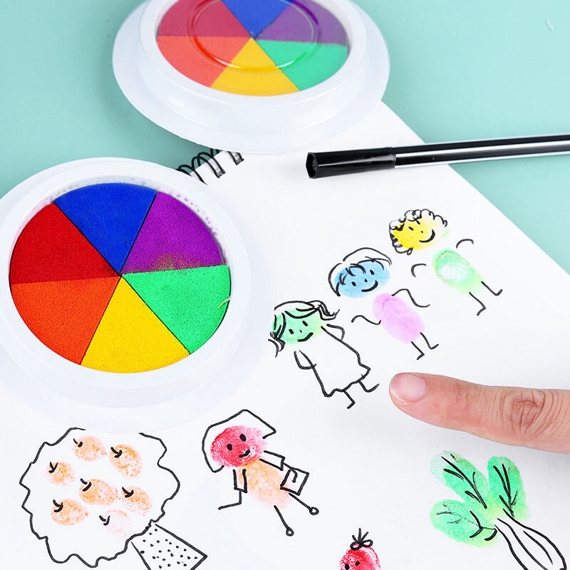 A almofada de tinta da almofada de tinta do disco da pintura do dedo das crianças pequenas 6-color palm graffiti pintura 10cm do jardim de infância almofada de tinta pode ser lavada