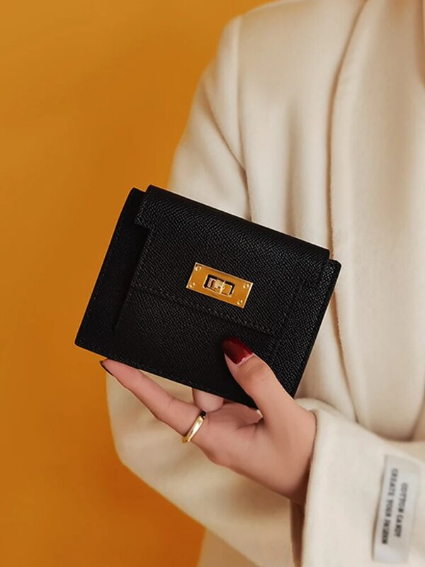 Titular do cartão carteira feminina um saco feminino curto couro requintado simples kelly saco titular do cartão