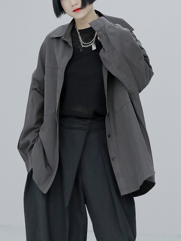 Xuxi-女性用シングルブレスト長袖コットンシャツ,ルーズフィット,スプライスファッション,e4453