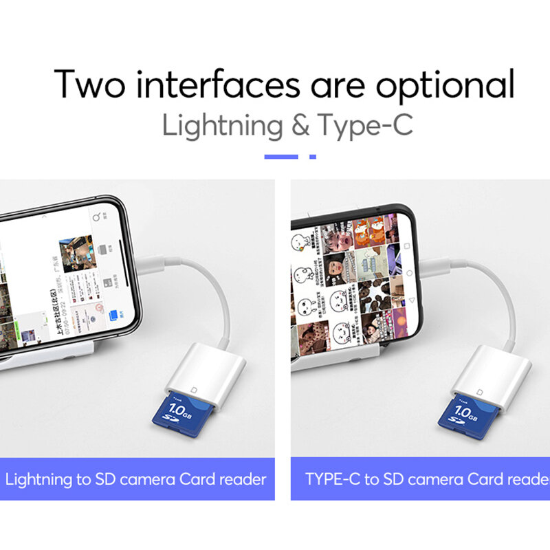 Adaptador Lightning a SD para cámara SLI, lector de tarjetas de memoria SD, compatible con iOS 13, para iPhone 6, 7, 8, 11, X, XR, 7, 8