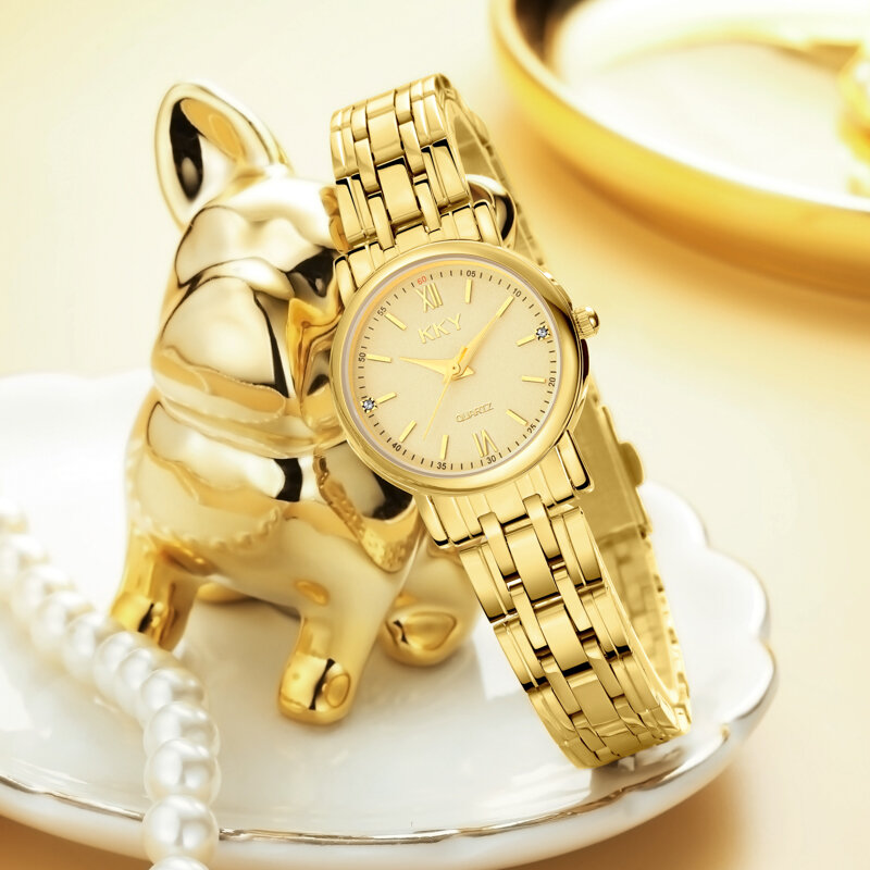 New Couple Gold Watches Fashion Luxury KKY Brand Quartz Wristwatch Fashion Business Men Watch Women Watches Full-Steel Pair Hour