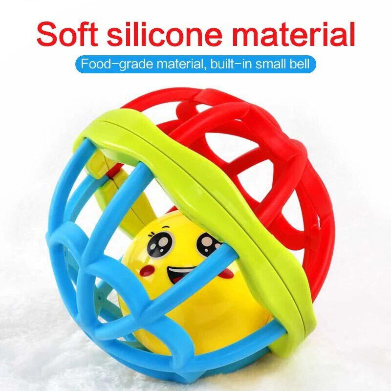 Piłka dla niemowląt kolorowa piłka sensoryczna miękki dzwonek do piłki wczesna edukacja zabawka dla dzieci ściskacz grzechotka miękka gumowa piłka Bell Bite Toy