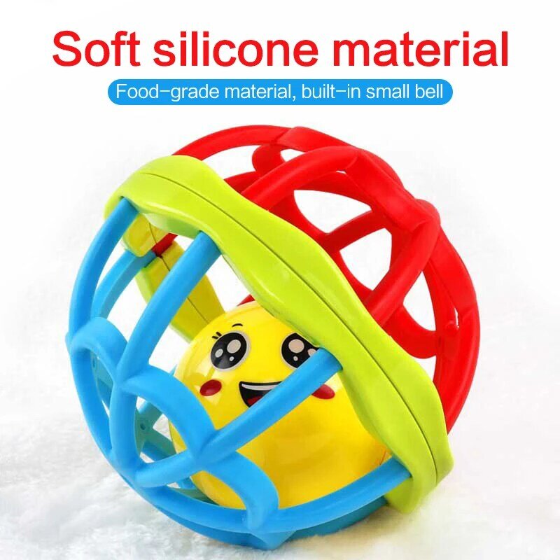 เด็กบอลที่มีสีสัน Sensory Ball นุ่มแหวน Bell Early การศึกษาของเล่นเด็ก Hand Grip Rattle Soft ยาง Ball Bell กัดของเล่น