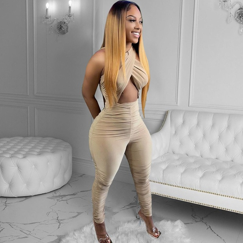 Sexy Zwarte Bandage Jumpsuit Vrouwen Hollow Out Cross Een Stuk Strap Rompertjes Fitness Bodycon Body Party Outfit Clubwear