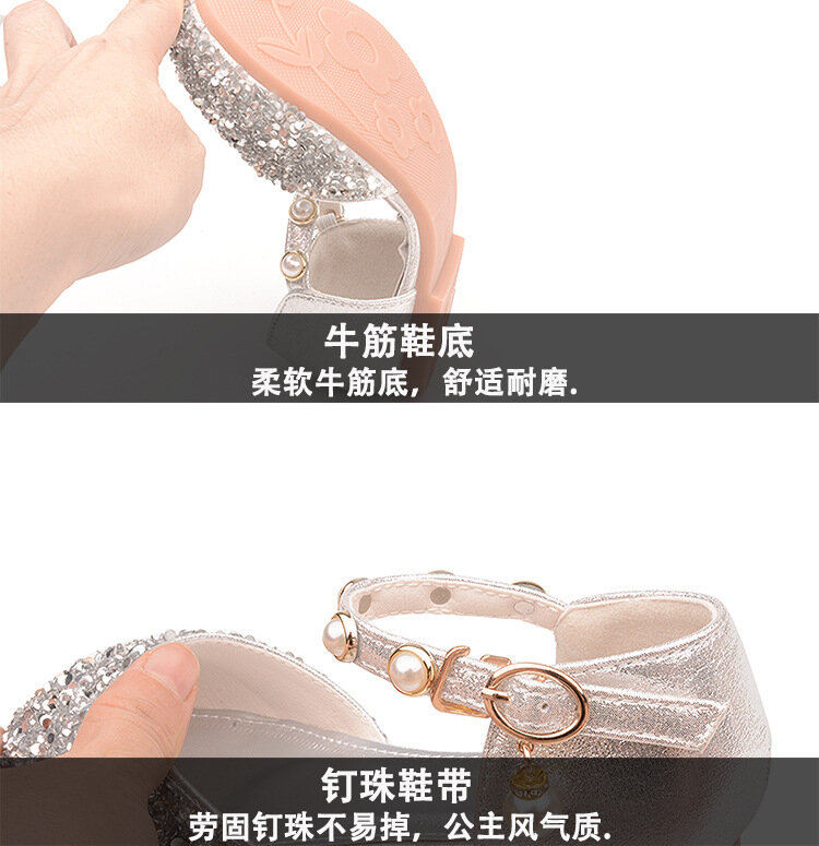 Zapatos de princesa de suela suave para niñas, calzado plano de cristal brillante para bebé y niño, con lentejuelas, para boda, 2023