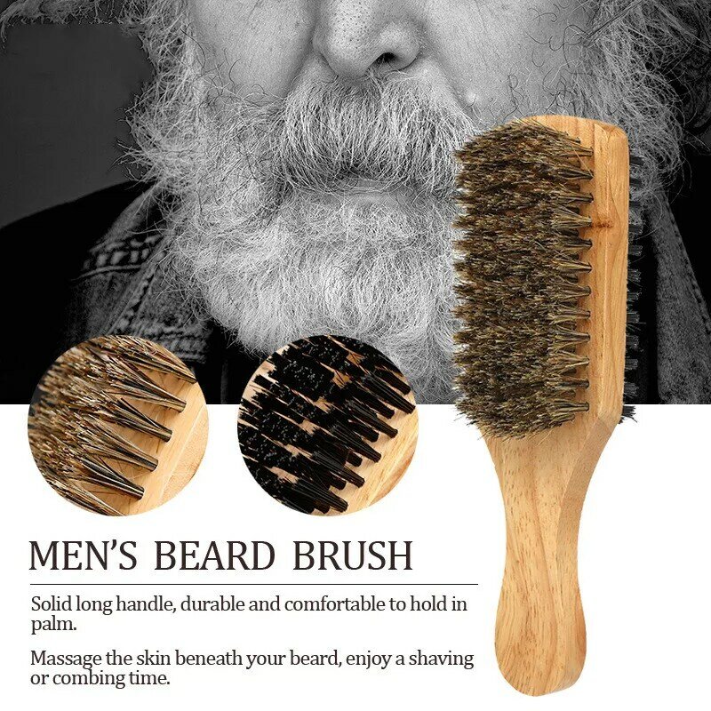 Cepillo para el pelo con cerdas de jabalí para hombre, peine esponjoso ondulado con mango de madera Natural, 3 tamaños, para peluquería, Barba, bigote