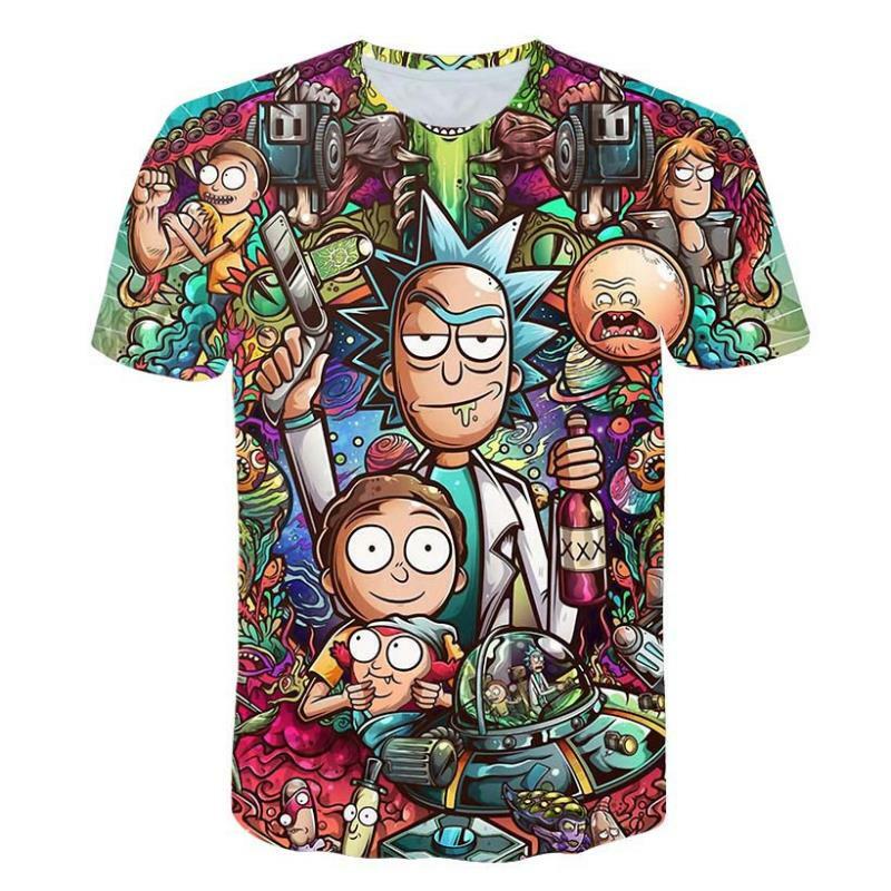 Camisa de verão para meninos com estampa 3d, camiseta de desenho animado rick, gola redonda, manga curta de grandes dimensões, direto da fábrica popular