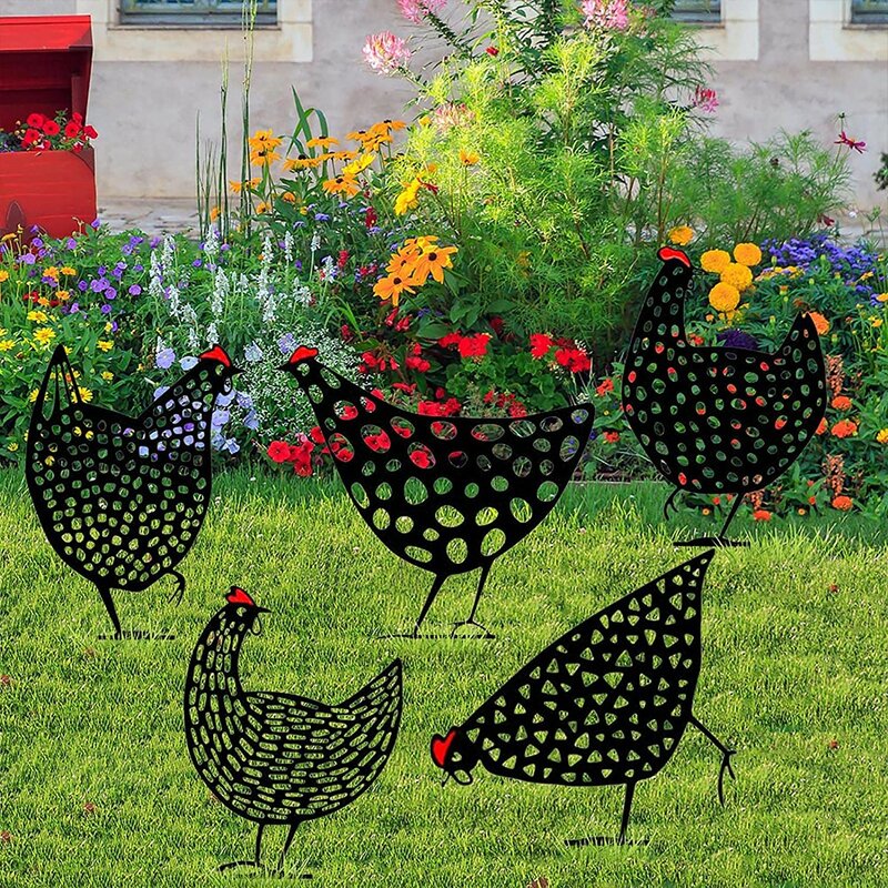 Novo metal frango quintal decoração silhueta de frango decoração do jardim ferro galinha estátua arte exibir ornamentos gramado ao ar livre decoração casa