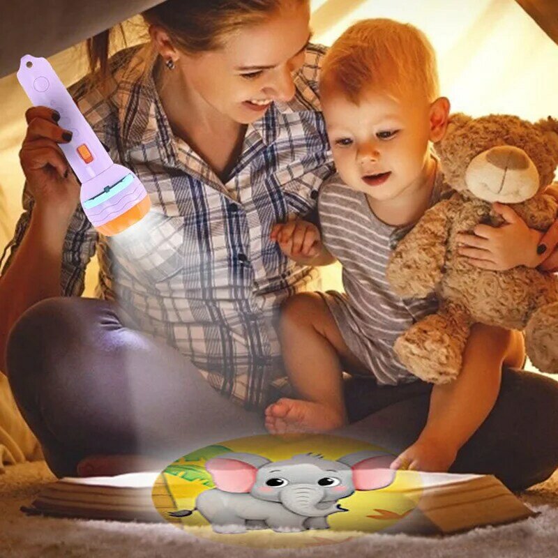Funny Flashlight Projector Toy Baby Sleeping Story Book Early Educational Cartoon Animal Pattern Projection Lamp Light Up Toy