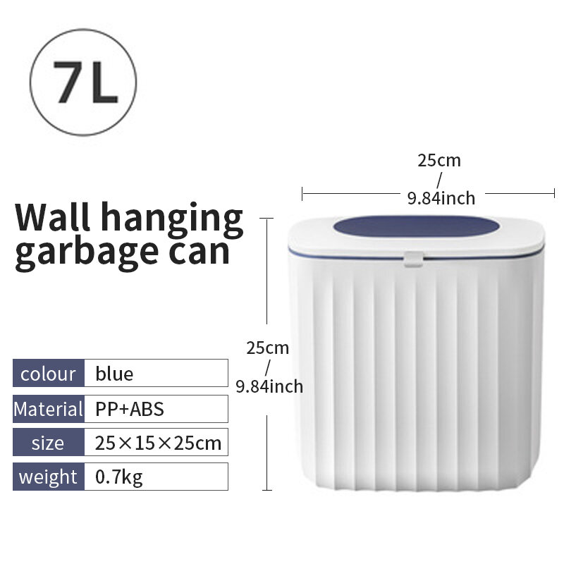 Pattumiera sospesa 7L porta dell'armadio da cucina bidone della spazzatura fissato al muro sotto il lavandino cestino da cucina