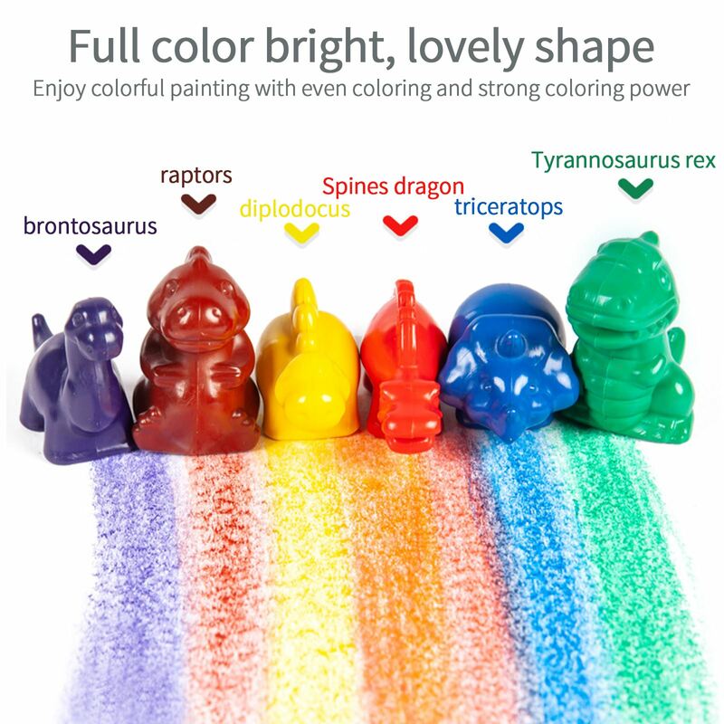 Cute Shape Dinosaur Crayons Set Comfortable Grip  6PCS Painting Crayons Non-Sticky Crayons Toys For Kids Above 3 Years Old