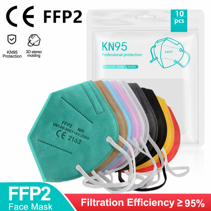 Mascarilla reutilizable FFP2 KN95 para adulto, protector facial con filtro de 5 capas, con certificado CE, color negro