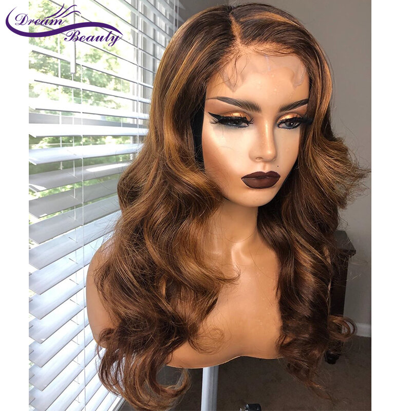 Highligt Ombre Color 13x4 Lace Front Wig Remy Hair 220% Brazilian Wave Human Hair Wigs For Women 4X4 Lace Closure Wigs