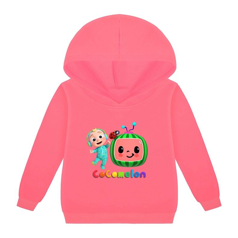 Cocomelon JJ/Новинка, свитшот с капюшоном для мальчиков и девочек, пуловер, топы на весну и осень, одежда для прогулок, футболка с графическим рису...
