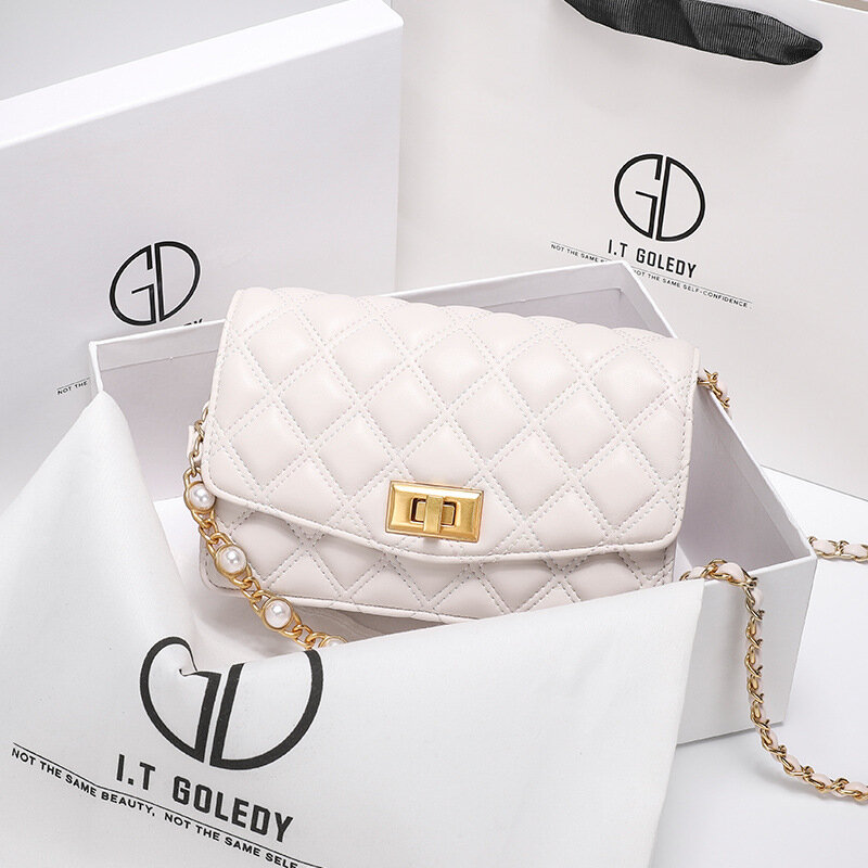 2021 nova moda de luxo designer senhoras pérola corrente rhombus quadrado bolsa alta qualidade couro crossbody bolsa ombro sac luxe