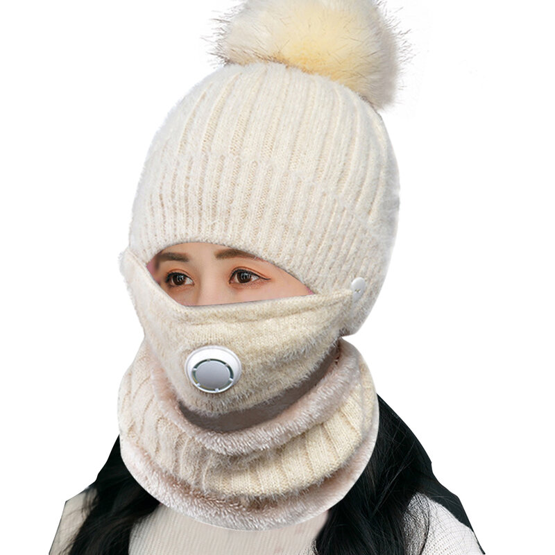 Dziewczyna kobiety Knitting wspinaczka ciepła czapka podszyty polarem kolarstwo zimowe bieganie Outdoor narty sportowe czapka szalik osłona na usta zestaw codzienny