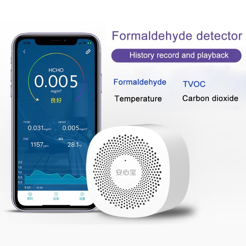 Air Quality Tester Aplikasi Ponsel Monitor Formaldehyde TVOC Karbon Dioksida CO2 Suhu Monitor Detector Sensitif Tinggi