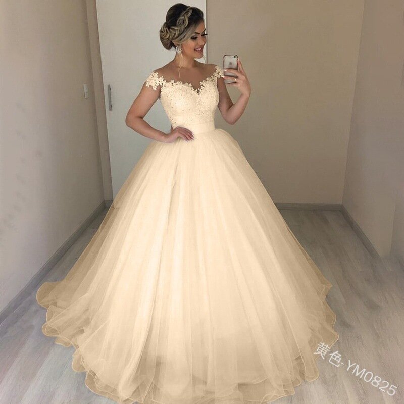 Elegancka koronka 2 w 1 suknia ślubna miękki tiul odpinany pociąg suknie panny młodej szata de Mariee wesele taniec suknia