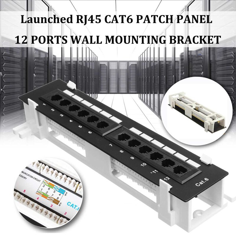 Kit di strumenti di rete Patch Panel CAT6 a 12 porte Rack di montaggio a parete di rete RJ45 con staffa di montaggio a parete di superficie