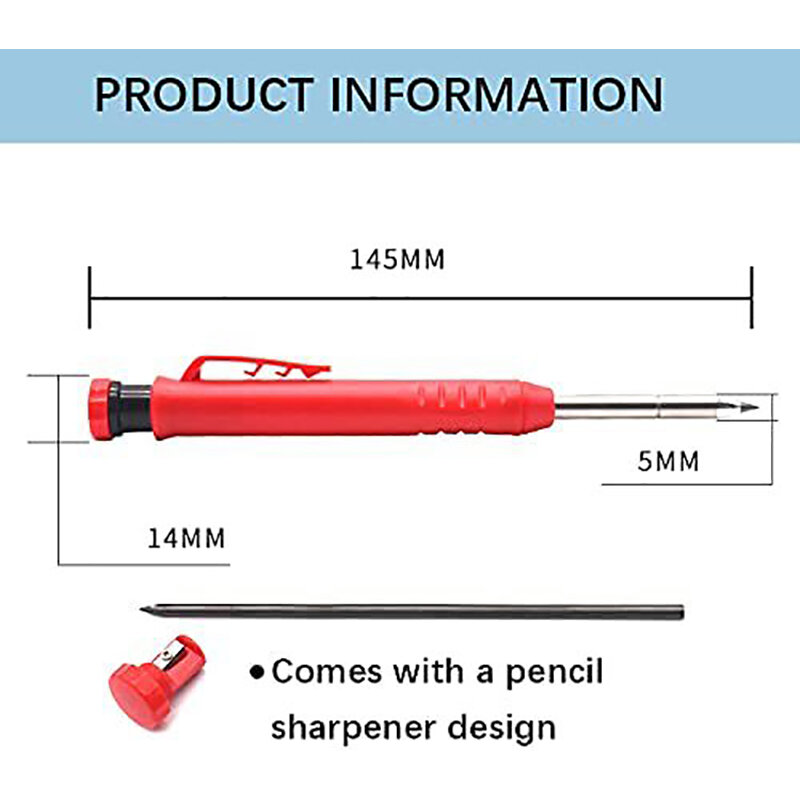 Effen Timmerman Potlood Set Erfüllt 7 Refill Führt Ingebouwde Puntenslijper Diep Gat Mechanische Marker Marke Stift Werkzeug