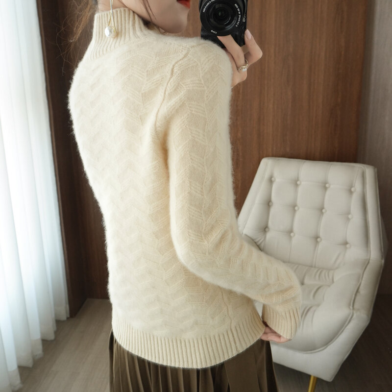 Suéteres femininos de malha de lã pura 100%, novo pulôver macio feminino de inverno 2021, venda imperdível