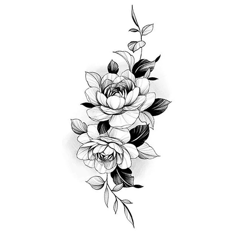 Stiker Tato Sementara Tahan Air Mawar Bunga Besar Hitam untuk Wanita Seni Tubuh Kilat Lengan Tangan Tato Palsu Seksi Grosir Panas BK