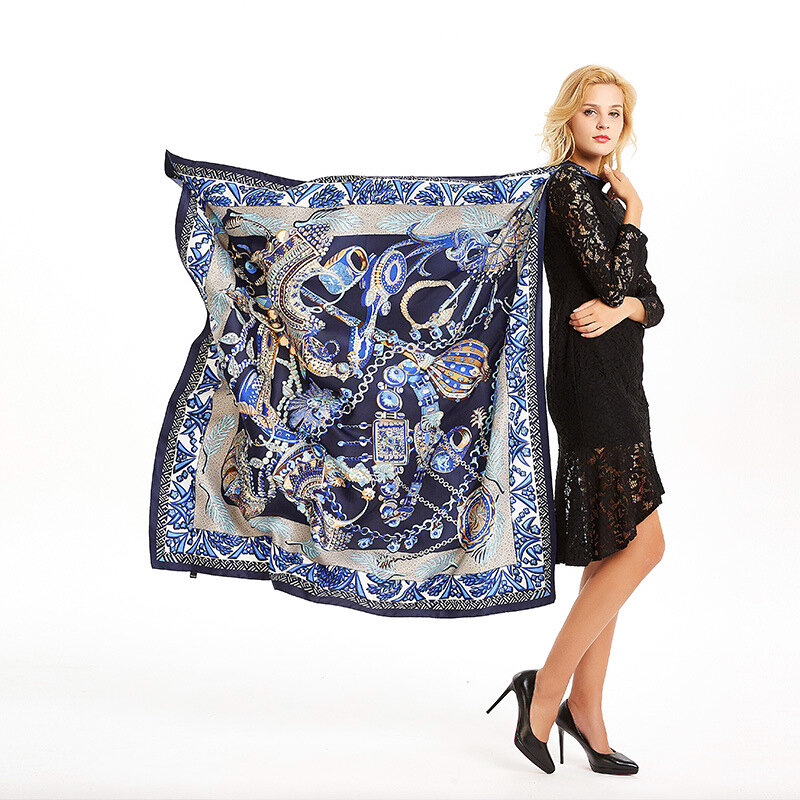 130cm Seide Schal Große Größe Schals Luxus Designer Schal 130*130cm Twill Seide Schal Frauen Foulard Print