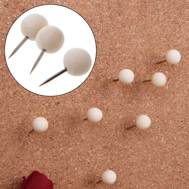 60 Pcs Round Wooden Thumbtack Creative Decorative Drawing Push Pins Wood Head