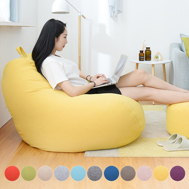 Besar Kecil Malas Sofa Cover Kursi Tanpa Pengisi Kain Linen Lounger Kursi Bean Bag Pouf Puff Sofa Tatami Ruang Tamu